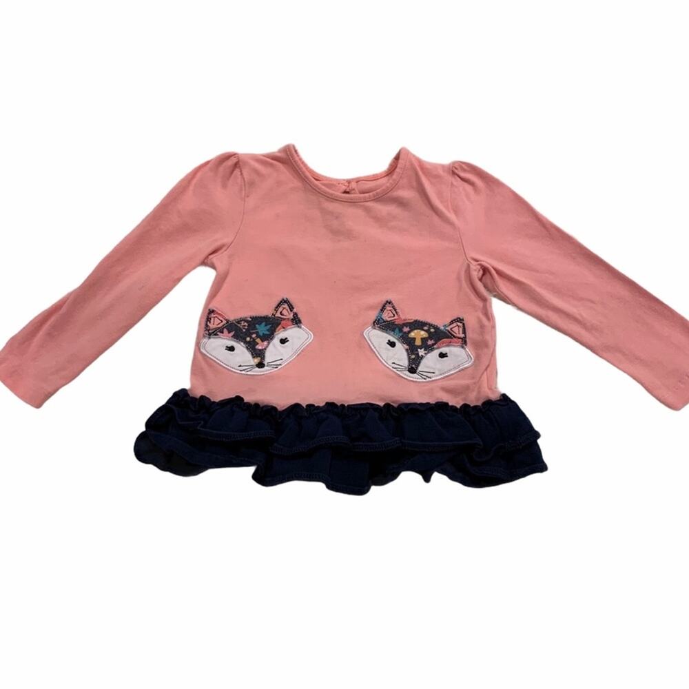 Bumble + Birdie Pink Fox Ruffle Trim Top Size 24M